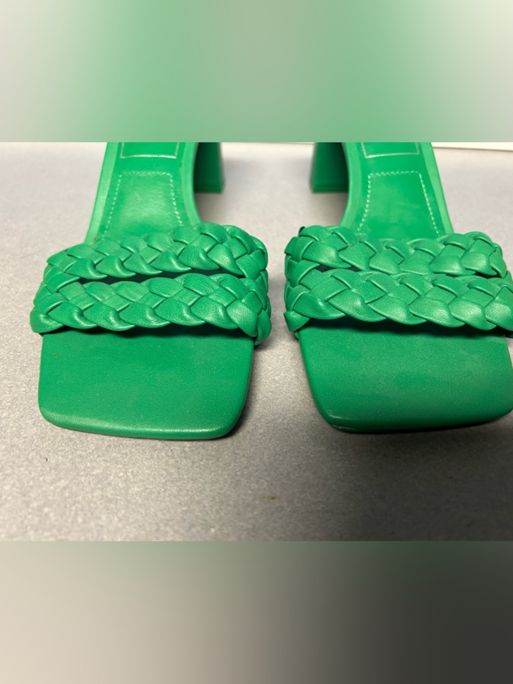 Zara Green Braided Square-Toe Block Heel Sandals - Picture 4 of 6